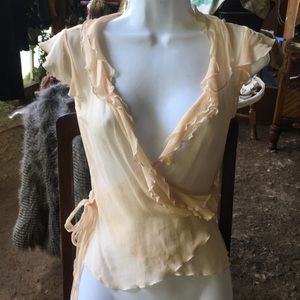 silk Chiffon Flutter Sleeve Ruffled Wrap Top
